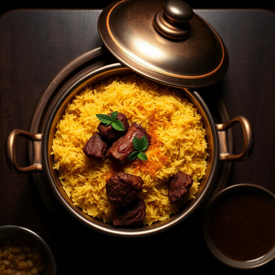 Slow-cooked lamb biryani